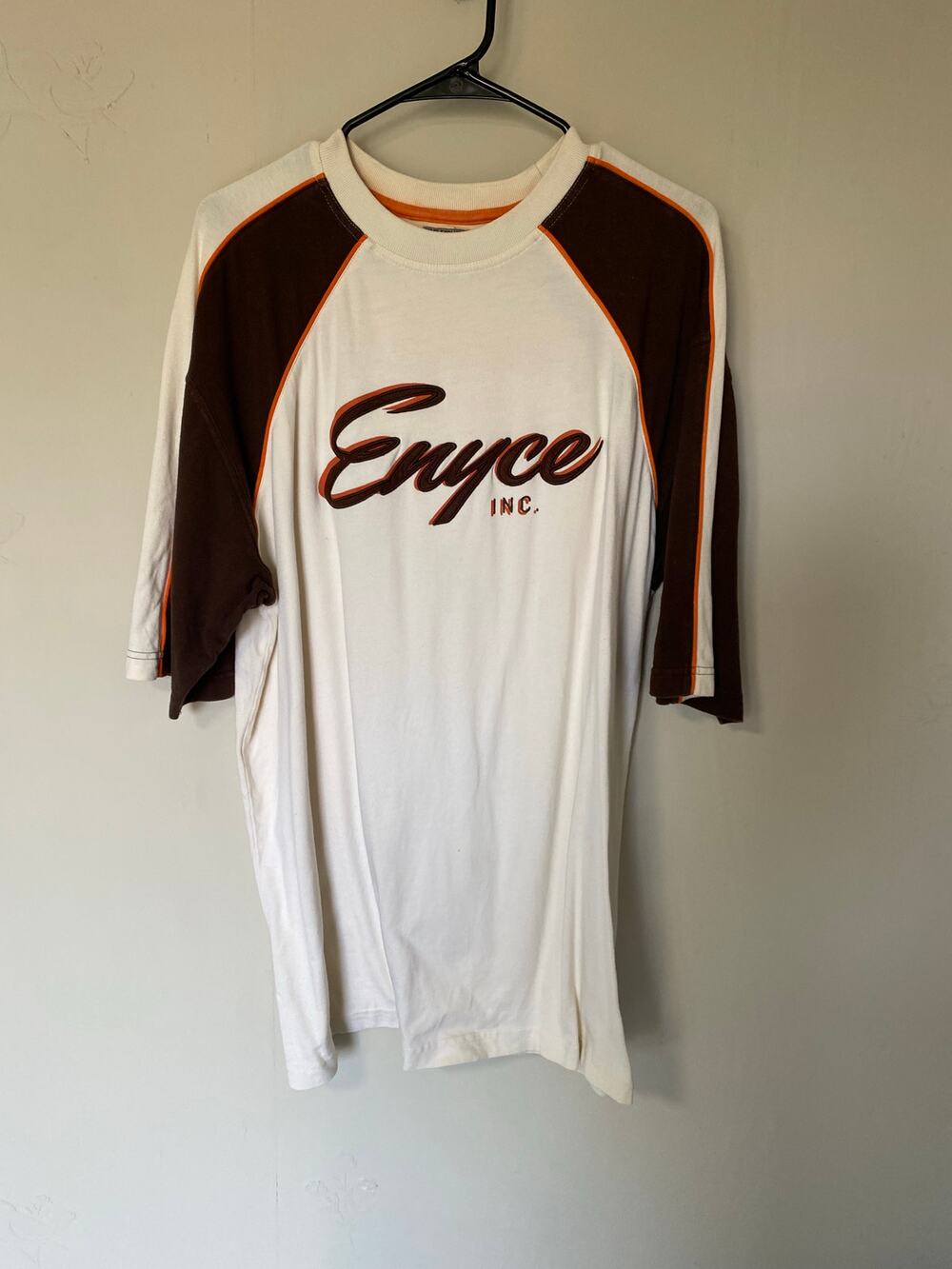 Vintage Enyce for Buckle Y2K Thick Cotton Raglan Tee Shirt Cream Brown Orange L